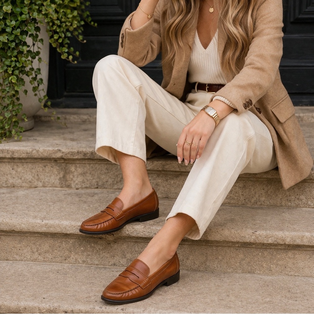 Classic Brown Leather Penny Loafers for Women